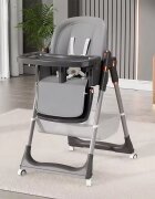 Little Mom Scaun de masa pentru copii Grey multifunctional 3 in 1 pliabil cu tavita dubla extensibila roti cu sistem de blocare cos pentru accesorii si husa detasabila dimensiune 71 x 48 x 89 cm