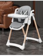 Little Mom Scaun de masa pentru copii grey structura metalica triunghiulara pliabil cu spatarul si tavita ajustabile husa detasabila roti cu blocare
