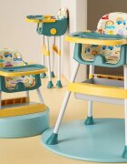 Little Mom Scaun de masa pentru copii Jungle Green pliabil transformabil 2 in 1 cu tavita dubla reglabila in 3 pozitii cos de depozitare dimensiune 66 x 62 x 87 cm