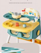 Little Mom Scaun de masa pentru copii Jungle Green pliabil transformabil 2 in 1 cu tavita dubla reglabila in 3 pozitii cos de depozitare dimensiune 66 x 62 x 87 cm