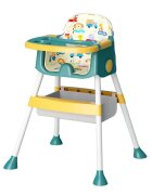 Little Mom Scaun de masa pentru copii Jungle Green pliabil transformabil 2 in 1 cu tavita dubla reglabila in 3 pozitii cos de depozitare dimensiune 66 x 62 x 87 cm