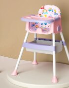 Little Mom Scaun de masa pentru copii Jungle Pink pliabil transformabil 2 in 1 cu tavita dubla reglabila in 3 pozitii cos de depozitare dimensiune 66 x 62 x 87 cm