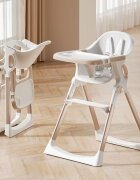 Little Mom Scaun de masa pentru copii NidoFold beige sistem anti-ridicicare centura de siguranta echipat cu roti tavita de masa detasabila pliere rapida si compacta dimensiune 54 x 67 x 88 cm