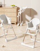 Little Mom Scaun de masa pentru copii NidoFold beige sistem anti-ridicicare centura de siguranta echipat cu roti tavita de masa detasabila pliere rapida si compacta dimensiune 54 x 67 x 88 cm