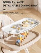 Little Mom Scaun de masa pentru copii NidoFold beige sistem anti-ridicicare centura de siguranta echipat cu roti tavita de masa detasabila pliere rapida si compacta dimensiune 54 x 67 x 88 cm