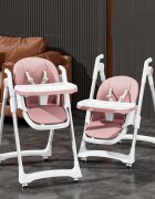 Little Mom Scaun de masa pentru copii pink structura metalica triunghiulara pliabil cu spatarul si tavita ajustabile husa detasabila roti cu blocare