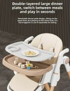 Little Mom Scaun de masa pentru copii Wood beige structura metalica triunghiulara pliabil cu spatarul si tavita ajustabile husa detasabila roti cu blocare