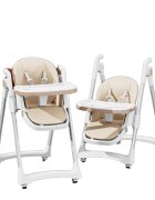 Little Mom Scaun de masa pentru copii Wood beige structura metalica triunghiulara pliabil cu spatarul si tavita ajustabile husa detasabila roti cu blocare