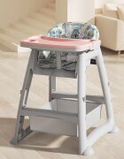 Little Mom Scaun de masa Pink multifunctional cu roti detasabile cos pentru accesorii centura siguranta tava dubla reglabila husa detasabila margini rotunjite dimensiune 59x58x78cm