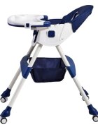 Little Mom Scaun de masa pliabil pentru bebelusi 3 in 1 Funny Dark Blue cu roti si functie de balansoar multifunctional centura de siguranta 5 Puncte ajustabil pe inaltime cos de depozitare husa detasabila