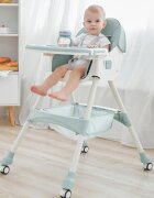 Little Mom Scaun de masa pliabil pentru bebelusi 3 in 1 Funny Dark Blue cu roti si functie de balansoar multifunctional centura de siguranta 5 Puncte ajustabil pe inaltime cos de depozitare husa detasabila
