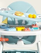Little Mom Scaun de masa pliabil pentru bebelusi 3 in 1 Funny Light Green cu roti si functie de balansoar multifunctional centura de siguranta 5 Puncte ajustabil pe inaltime cos de depozitare husa detasabila