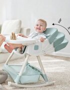 Little Mom Scaun de masa pliabil pentru bebelusi 3 in 1 Funny Light Green cu roti si functie de balansoar multifunctional centura de siguranta 5 Puncte ajustabil pe inaltime cos de depozitare husa detasabila