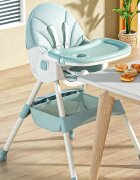 Little Mom Scaun de masa pliabil pentru bebelusi 3 in 1 Funny Light Green cu roti si functie de balansoar multifunctional centura de siguranta 5 Puncte ajustabil pe inaltime cos de depozitare husa detasabila