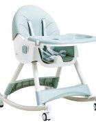Little Mom Scaun de masa pliabil pentru bebelusi 3 in 1 Funny Light Green cu roti si functie de balansoar multifunctional centura de siguranta 5 Puncte ajustabil pe inaltime cos de depozitare husa detasabila