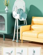 Little Mom Scaun de masa pliabil pentru bebelusi 3 in 1 Funny Light Green cu roti si functie de balansoar multifunctional centura de siguranta 5 Puncte ajustabil pe inaltime cos de depozitare husa detasabila