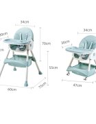 Little Mom Scaun de masa pliabil pentru bebelusi 3 in 1 Funny Pink cu roti si functie de balansoar multifunctional centura de siguranta 5 Puncte ajustabil pe inaltime cos de depozitare husa detasabila