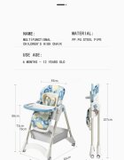 Little Mom Scaun de masa pliabil pentru bebelusi Grey cu reductor dublu varsta 6-36 luni spatar reglabil in 4 unghiuri distincte cu roti si cos pentru accesorii inaltime ajustabila centura de siguranta 5 Puncte