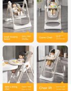 Little Mom Scaun de masa pliabil pentru bebelusi multifunctional cu roti functie balansoar cu spatar reglabil in 4 unghiuri distincte inaltime ajustabila si centura de siguranta 5 puncte varsta 6-36 luni Grey