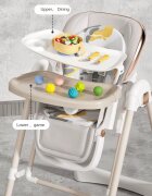 Little Mom Scaun de masa pliabil pentru bebelusi multifunctional cu roti functie balansoar cu spatar reglabil in 4 unghiuri distincte inaltime ajustabila si centura de siguranta 5 puncte varsta 6-36 luni Grey