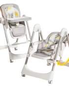 Little Mom Scaun de masa pliabil pentru bebelusi multifunctional cu roti functie balansoar cu spatar reglabil in 4 unghiuri distincte inaltime ajustabila si centura de siguranta 5 puncte varsta 6-36 luni Grey