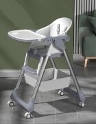 Little Mom Scaun de masa SmartFold Grey 2 in 1 cu roti pliabil cos pentru accesorii centura siguranta margini rotunjite suport picioare tava dubla