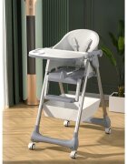 Little Mom Scaun de masa SmartFold Grey 2 in 1 cu roti pliabil cos pentru accesorii centura siguranta margini rotunjite suport picioare tava dubla