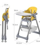Little Mom Scaun de masa SmartFold Grey 2 in 1 cu roti pliabil cos pentru accesorii centura siguranta margini rotunjite suport picioare tava dubla