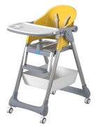 Little Mom Scaun de masa SmartFold Yellow 2 in 1 cu roti pliabil cos pentru accesorii centura siguranta margini rotunjite suport picioare tava dubla