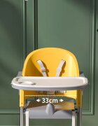 Little Mom Scaun de masa SmartFold Yellow 2 in 1 cu roti pliabil cos pentru accesorii centura siguranta margini rotunjite suport picioare tava dubla