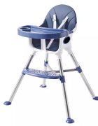 Little Mom Scaun de masa transformabil multifunctional cu tavita ajustabila husa detasabila din piele ecologica suport pentru picioare dimensiune 75 x 53 x 83 cm Elite Blue