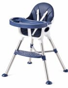 Little Mom Scaun de masa transformabil multifunctional cu tavita ajustabila husa detasabila din piele ecologica suport pentru picioare dimensiune 75 x 53 x 83 cm Elite Blue