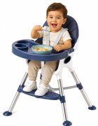 Little Mom Scaun de masa transformabil multifunctional cu tavita ajustabila husa detasabila din piele ecologica suport pentru picioare dimensiune 75 x 53 x 83 cm Elite Blue