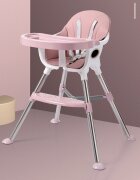 Little Mom Scaun de masa transformabil multifunctional cu tavita ajustabila husa detasabila din piele ecologica suport pentru picioare dimensiune 75 x 53 x 83 cm Elite Pink