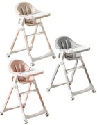Little Mom Scaun de masa ultrapliabil pentru bebelusi cu structura piramidala design anti-ridicare echipat cu roti tavita si suport de picioare ajustabile manere de sustinere dimensiune 54 x 67 x 88 cm Grey