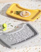 Little Mom Scaun de masa Yellow multifunctional cu roti detasabile cos pentru accesorii centura siguranta tava dubla reglabila husa detasabila margini rotunjite dimensiune 59x58x78cm