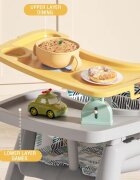 Little Mom Scaun de masa Yellow multifunctional cu roti detasabile cos pentru accesorii centura siguranta tava dubla reglabila husa detasabila margini rotunjite dimensiune 59x58x78cm