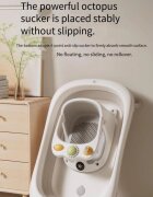 Little Mom Scaunel de baie pentru bebelusi AquaSafe Baby Seat Grey cu termometru digital bariera circulara 360 cu spatar ergonomic si pupitru de joaca incorporat compatibilitate universala