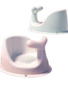 Little Mom Scaunel de baie pentru bebelusi Blue Whale forma ergonomica cu maner de sustinere si ventuze de fixare dimensiune 32.6 x 25 x 18.3 cm