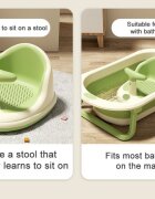Little Mom Scaunel de baie pentru bebelusi Bubble Green multifunctional ergonomic cu maner de sustinere orificii pentru drenaj spatar si sezut antiderapant laterale deschise dimensiune 395 x 308 x 22 cm