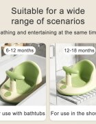 Little Mom Scaunel de baie pentru bebelusi Bubble Green multifunctional ergonomic cu maner de sustinere orificii pentru drenaj spatar si sezut antiderapant laterale deschise dimensiune 395 x 308 x 22 cm
