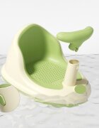 Little Mom Scaunel de baie pentru bebelusi Bubble Green multifunctional ergonomic cu maner de sustinere orificii pentru drenaj spatar si sezut antiderapant laterale deschise dimensiune 395 x 308 x 22 cm