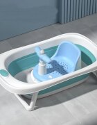 Little Mom Scaunel de baie pentru copii Baby Crown Blue design ergonomic cu spatar cu husa detasabila din cauciuc cu ghidon de sustinere si Claxon dimensiune 20 x 30 x 36 cm