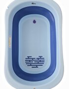 Little Mom Set Cadita pliabila Blue cu termometru integrat hamac picioare anti-derapante dop evacuare fara bpa varsta recomandata 0 luni+