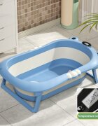 Little Mom Set Cadita pliabila pentru bebelusi blue cu termometru digital dop de scurgere dimensiune 80 x 52 x 23 cm si Suport anatomic inclus