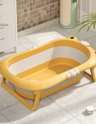 Little Mom Set Cadita pliabila pentru bebelusi orange cu termometru digital dop de scurgere dimensiune 80 x 52 x 23 cm si Suport anatomic inclus