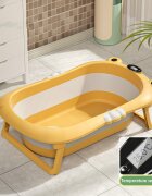 Little Mom Set Cadita pliabila pentru bebelusi orange cu termometru digital dop de scurgere dimensiune 80 x 52 x 23 cm si Suport anatomic inclus