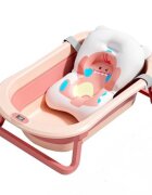 Little Mom Set cadita pliabila pentru copii Dino Pink cu pernuta bebelusi detasabila termometru display digital incorporat dop scurgere picioruse antiderapante design ergonomic80 x 50 x 24 cm