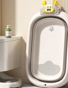 Little Mom Set Cadita pliabila pentru copii Giggletub Grey termometru cu display digital incorporat si hamac cu design ergonomic dimensiune 92 X 51 X 24 cm