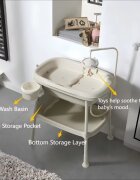 Little Mom Set de baie pentru bebelusi Beige cu masuta de infasat cadita cu termometru digital incorporat salteluta ergonomica si carusel cu jucarii suspendate inclus